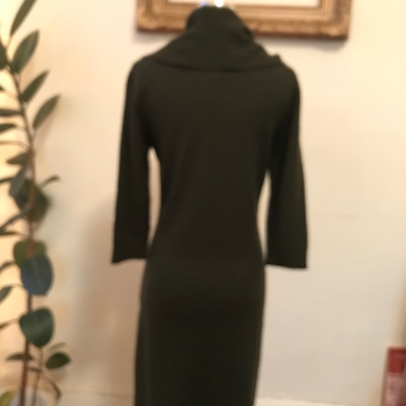 Olive Green Cowl Neck 3 quarter Sleeves Knit Dress - Picture 6 of 8